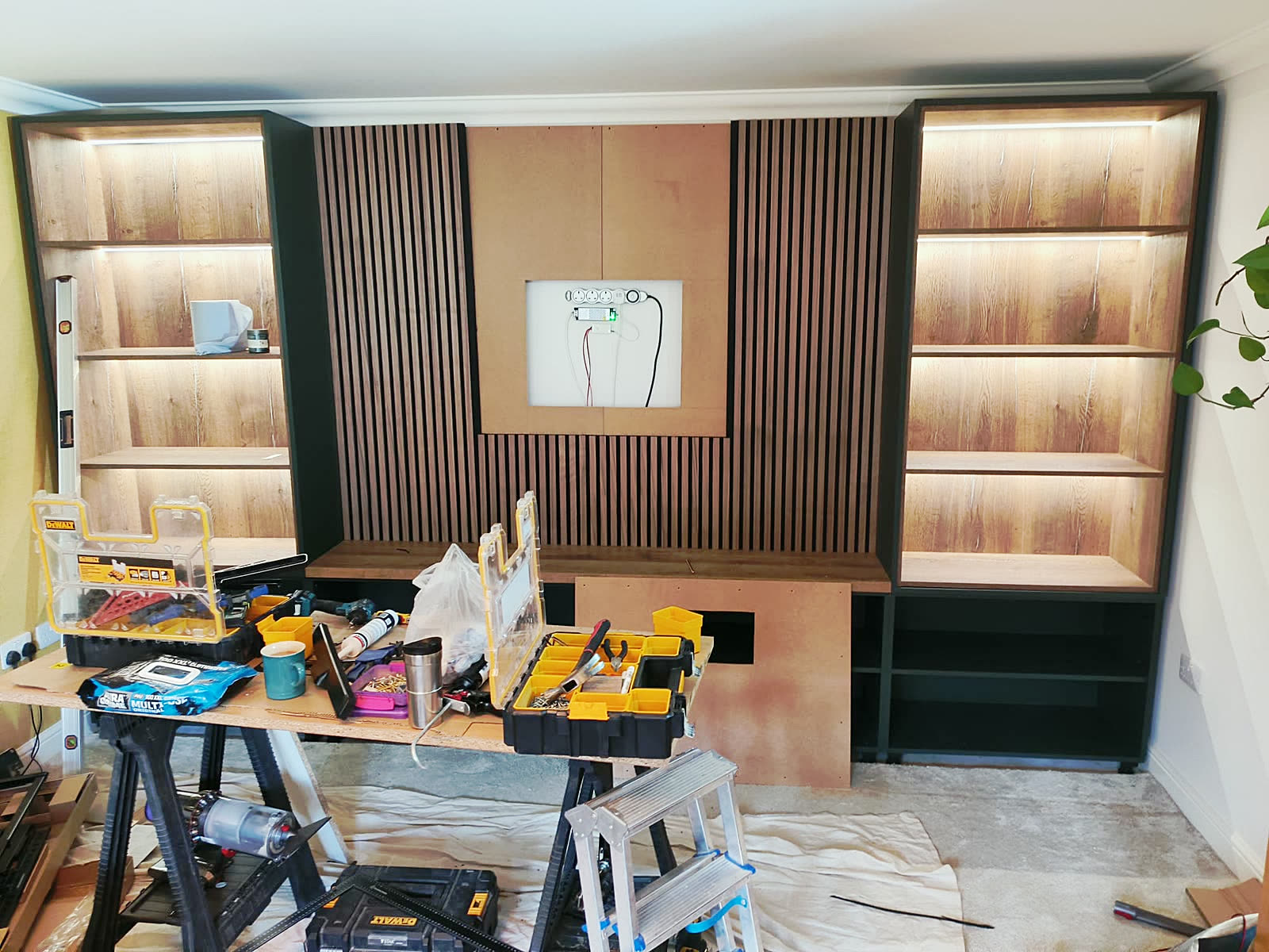 Bespoke Media Wall with Lit Shelving during image 1